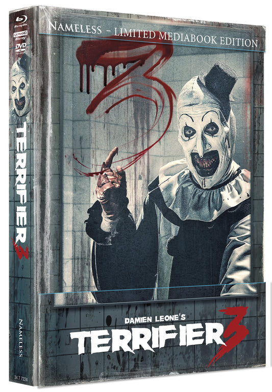 TERRIFIER 3 - MEDIABOOK - COVER E - SPIEGEL WATTIERT  - 3 DISC EDITION UHD/BD/DVD INKL. KOTZTÜTE & POSTER 1A